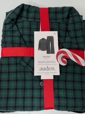 Auden Womens XL Two Piece Pajamas Set Long Sleeves Wide Leg Cotton Modal Green